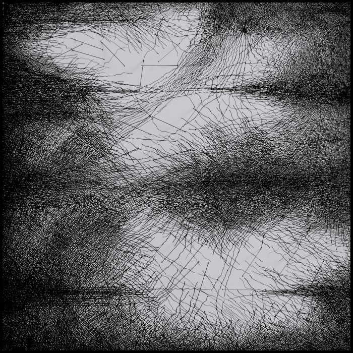 Topographies, 30 x 30 cm, encre gel et épingles, 2016 © Camille Grandval