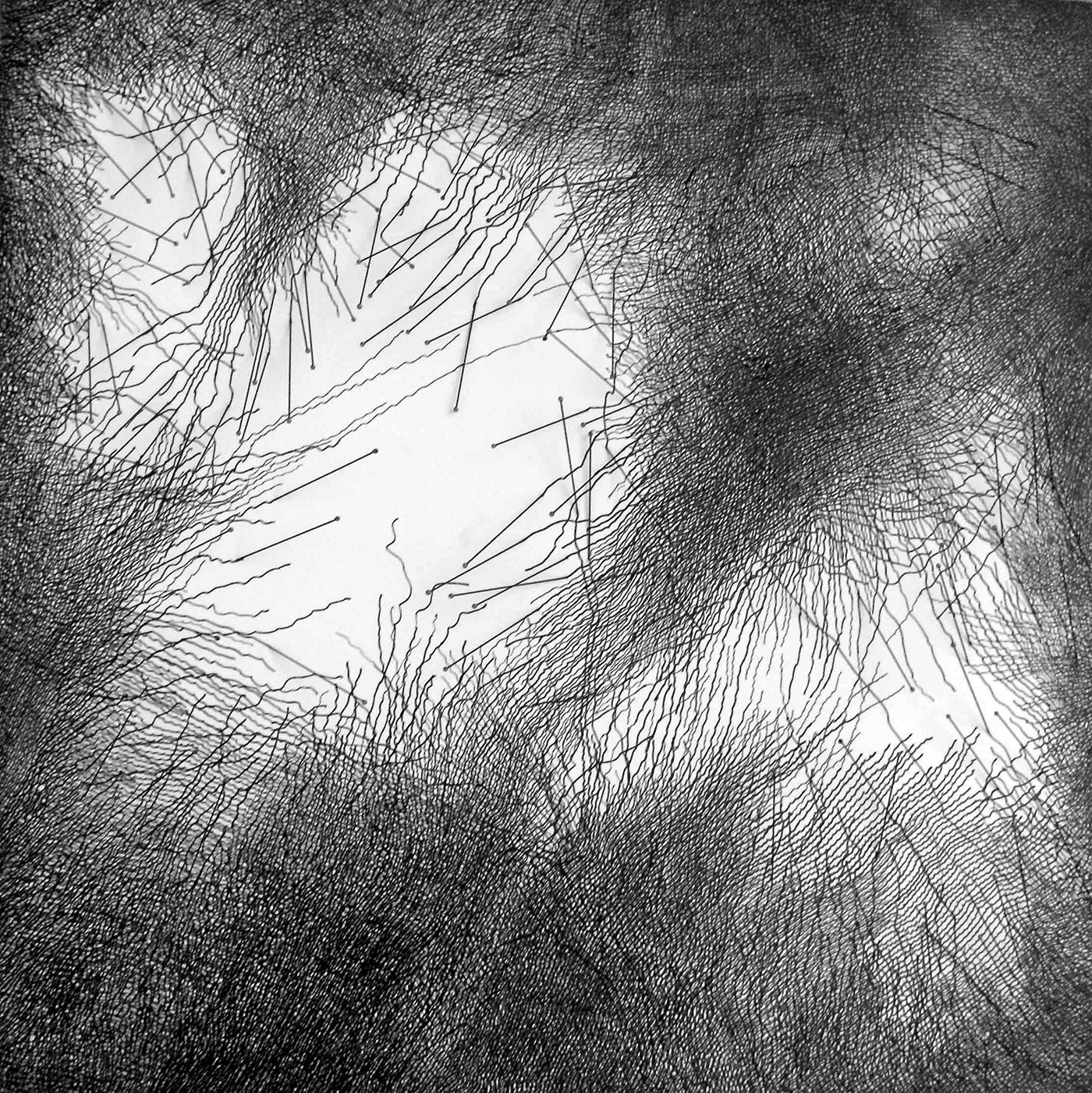 Camille Grandval, Topographie, encre gel et épingles, 30 x 30 cm, 2016 ©Camille Grandval