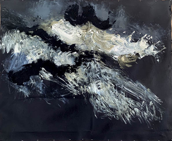 Mer Hallucinée II (2019) Huile et pigments sur toile noire, 116 x 145 cm ©BianchArickx