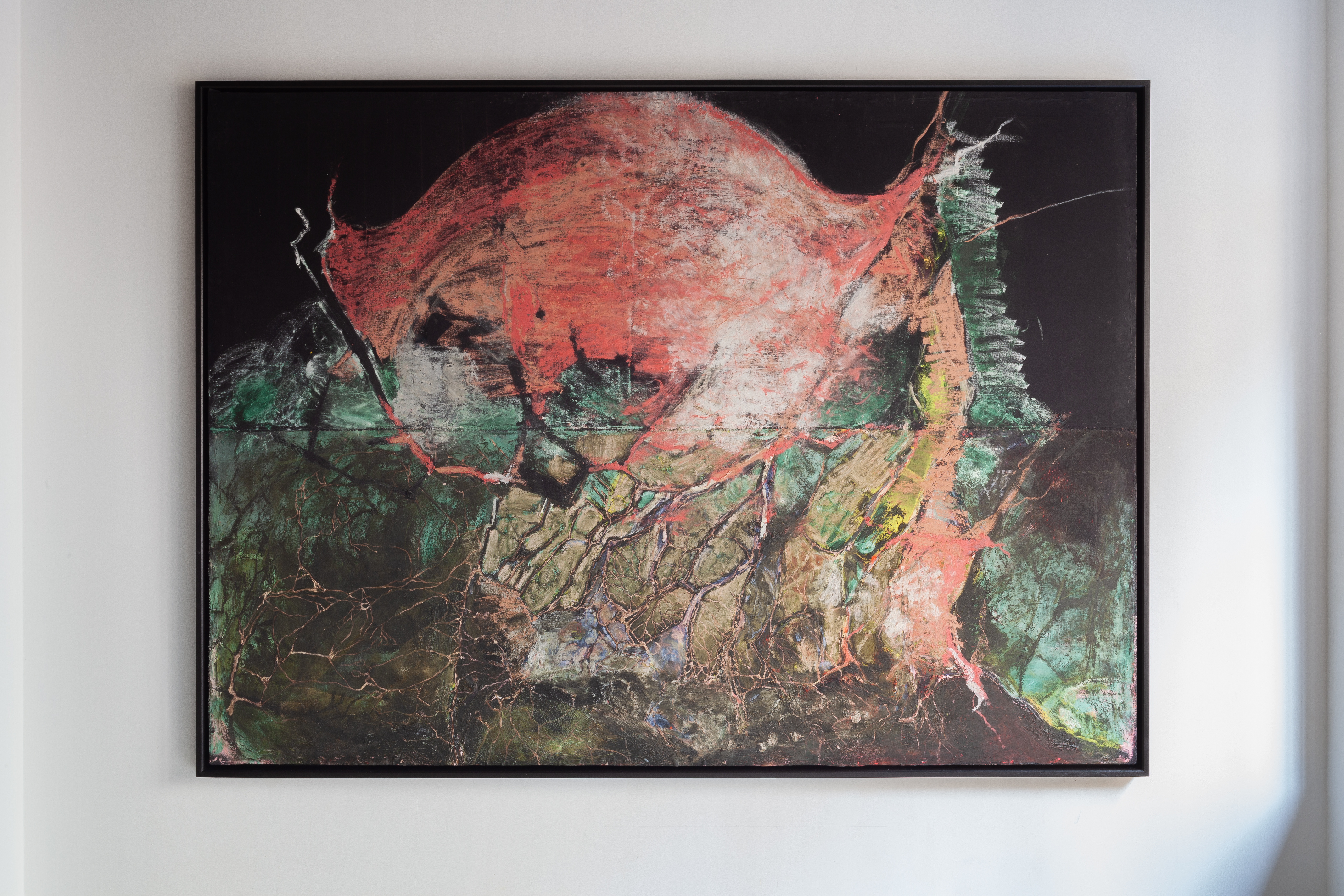 Sans Titre (2019) Huile, pastels et pigments sur toile noire marouflée, 193x266 cm ©Loo & Lou Gallery