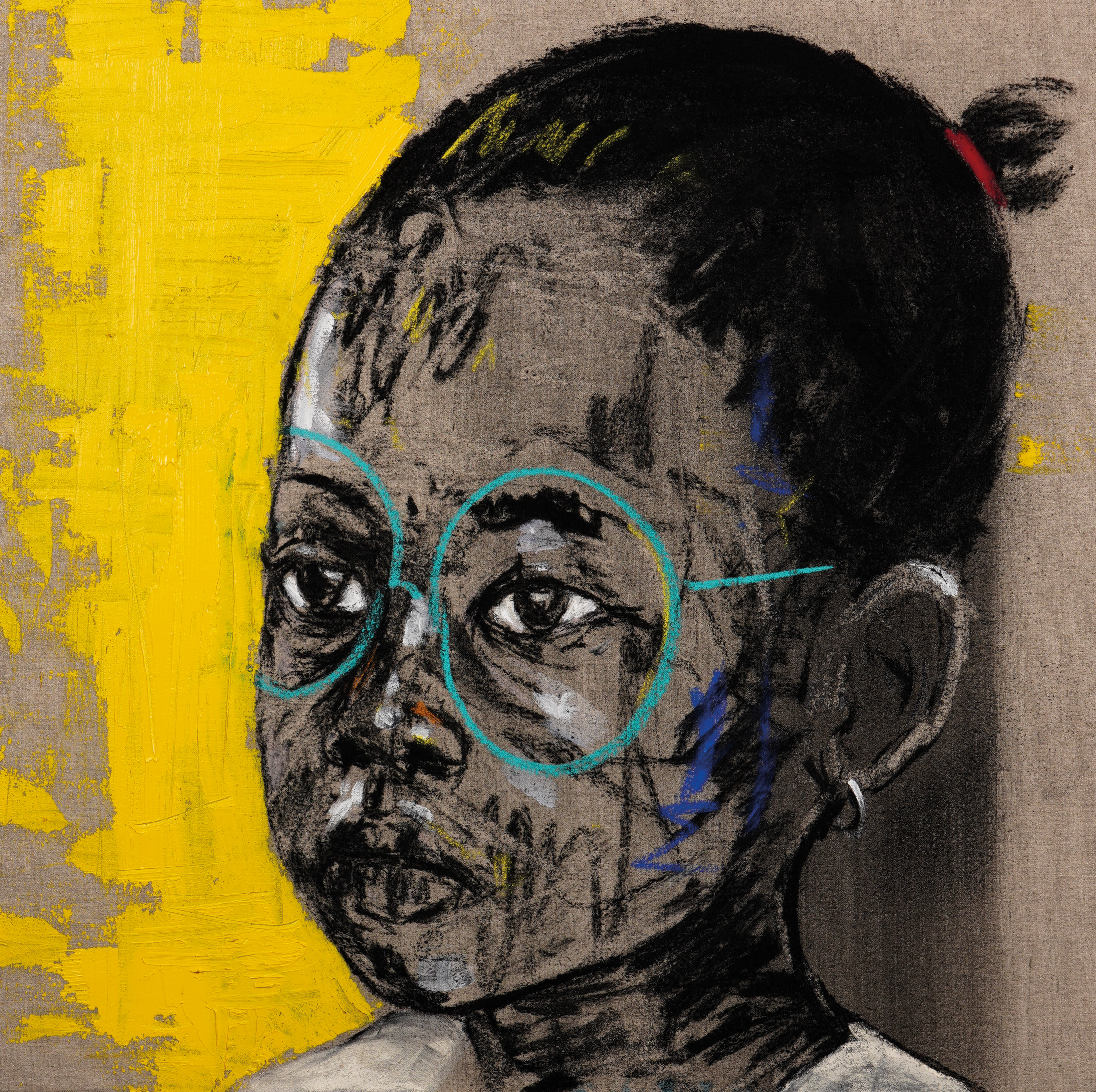 Untitled Fusain, pastel et huile sur toile de lin belge 50 x 50 cm, 2019 ©Andile Buka