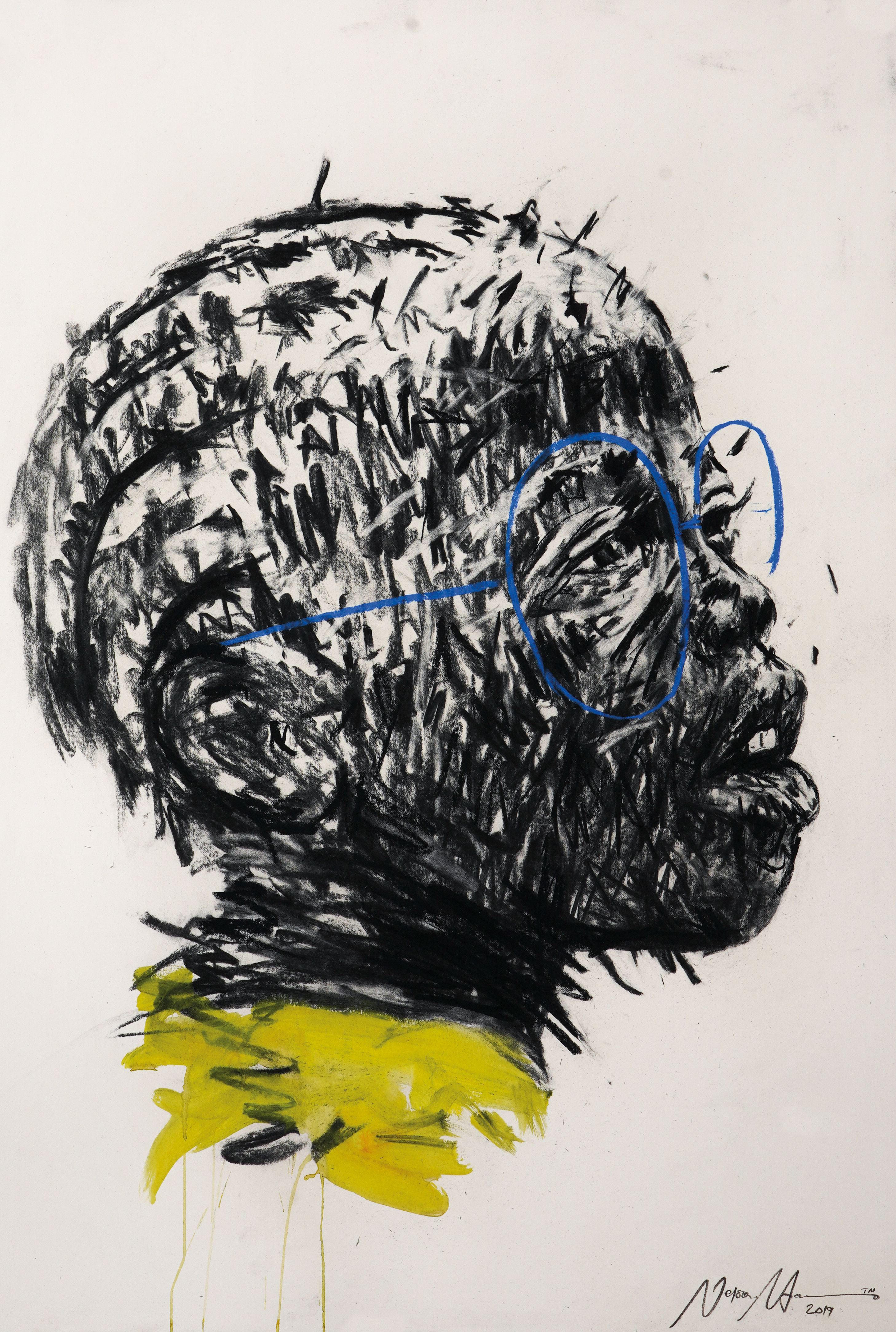 Untitled Fusain, acrylique et pastel sur papier 100 x 70 cm, 2019 ©Andile Buka