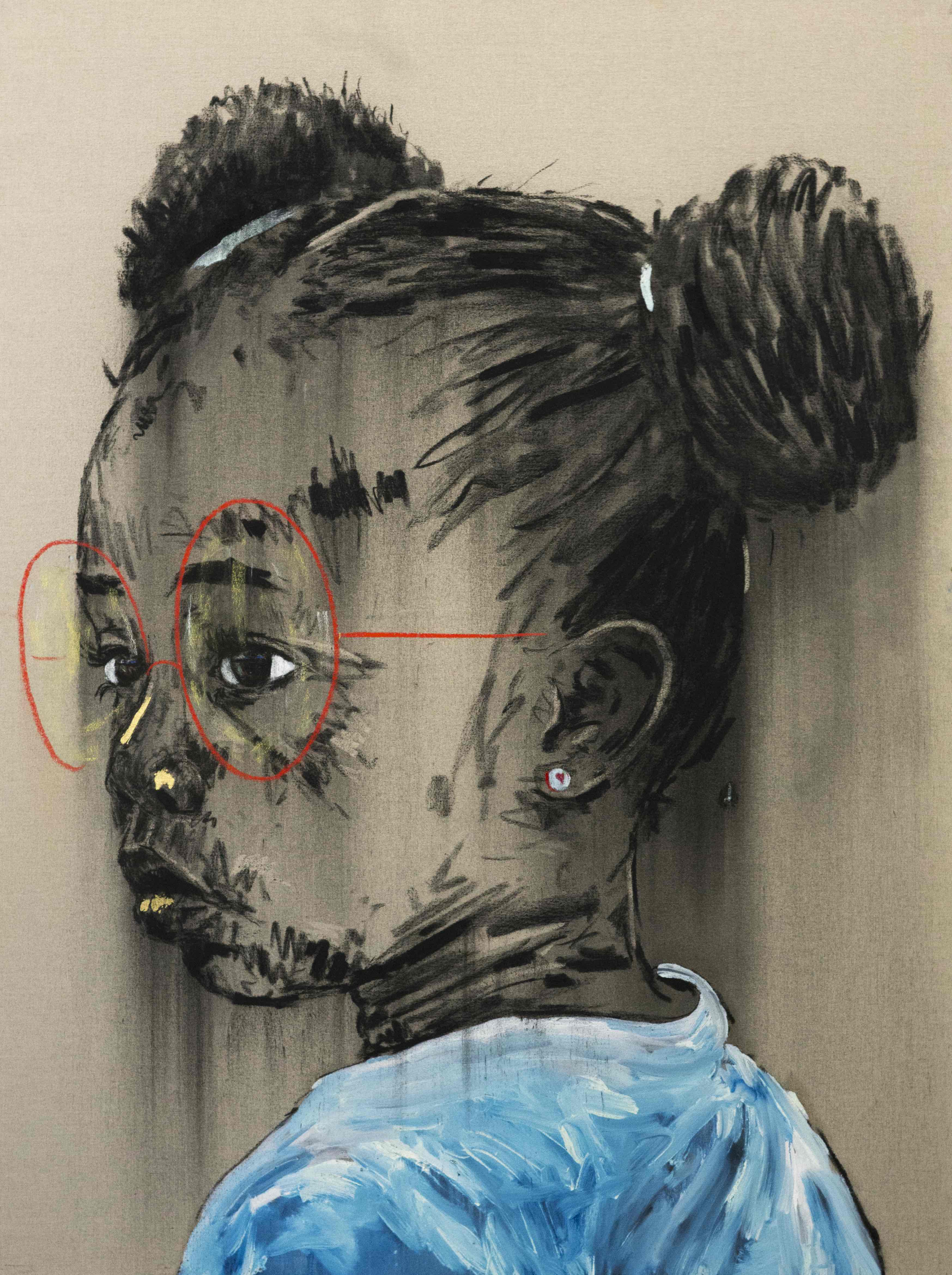 Precious Fusain, pastel et huile sur toile de lin belge 160 x 120 cm, 2019 ©Andile Buka