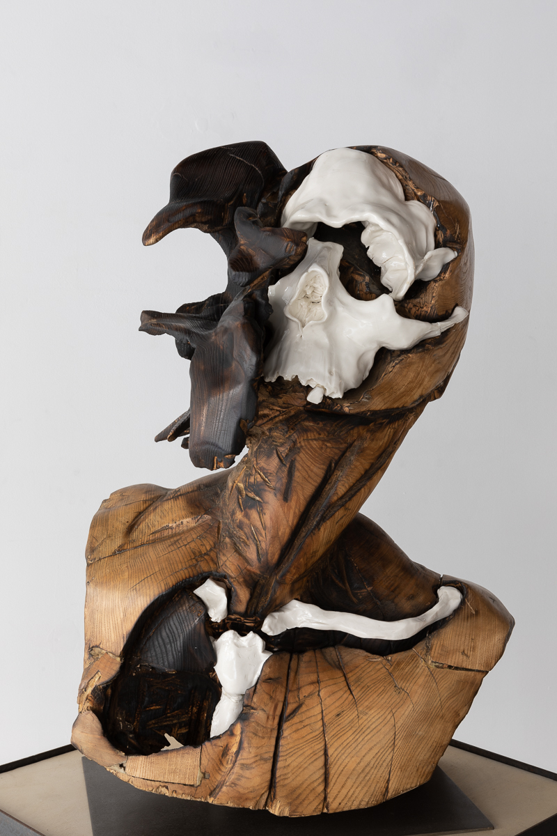 Écorché, 2017, Bois de frêne et porcelaine, 90 x 50 x 40 cm © Cedric Le Corf