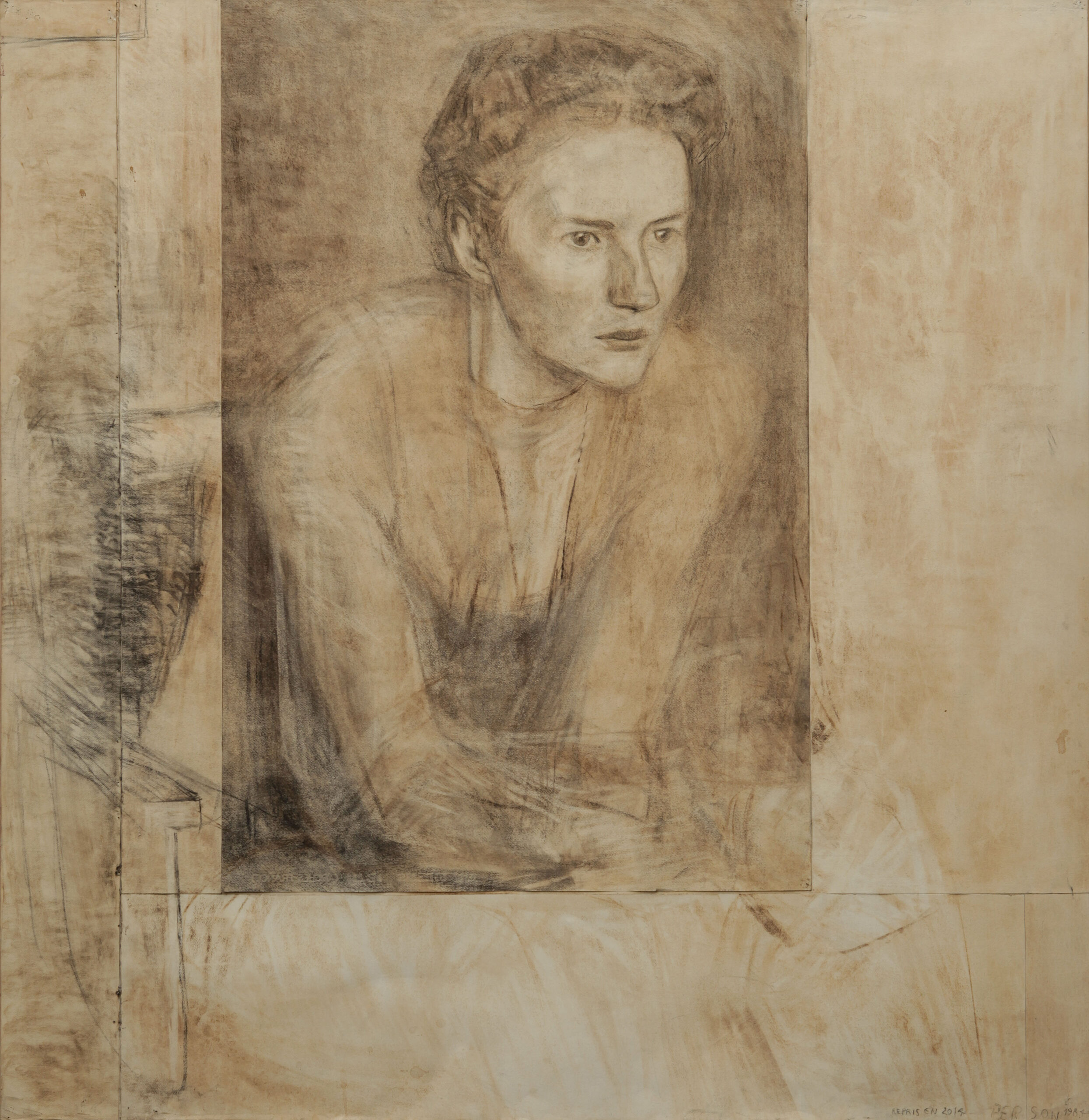 Frédérique, 1984-2015, Fusain sur papier collé, 135 x 131 cm  | Image © Joël Person