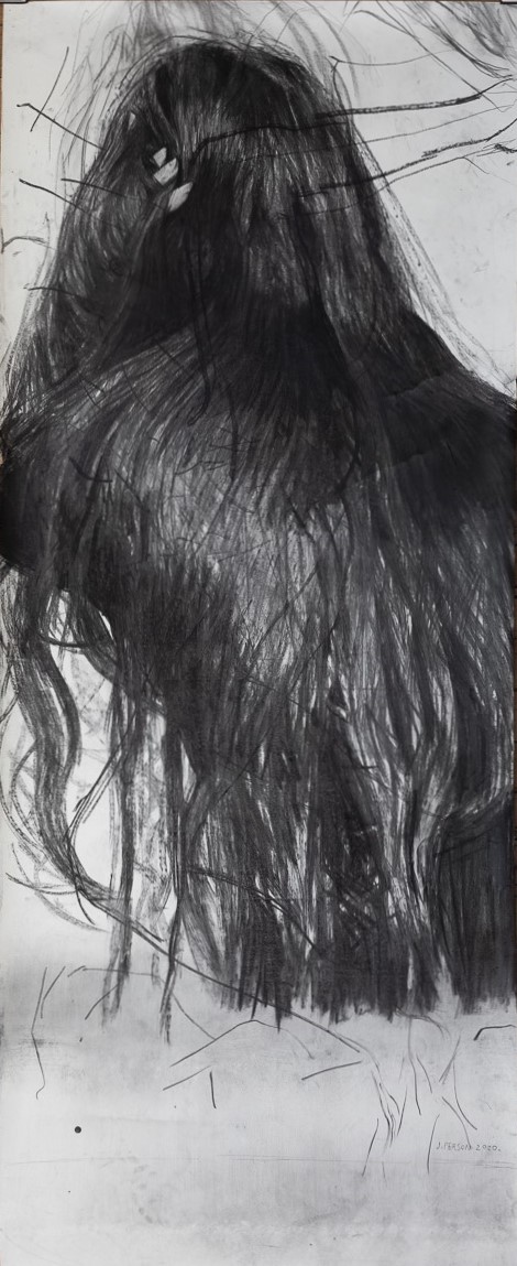 La Déferlante Intérieure, Fusain sur papier, 2020-21, 244 x 95 cm