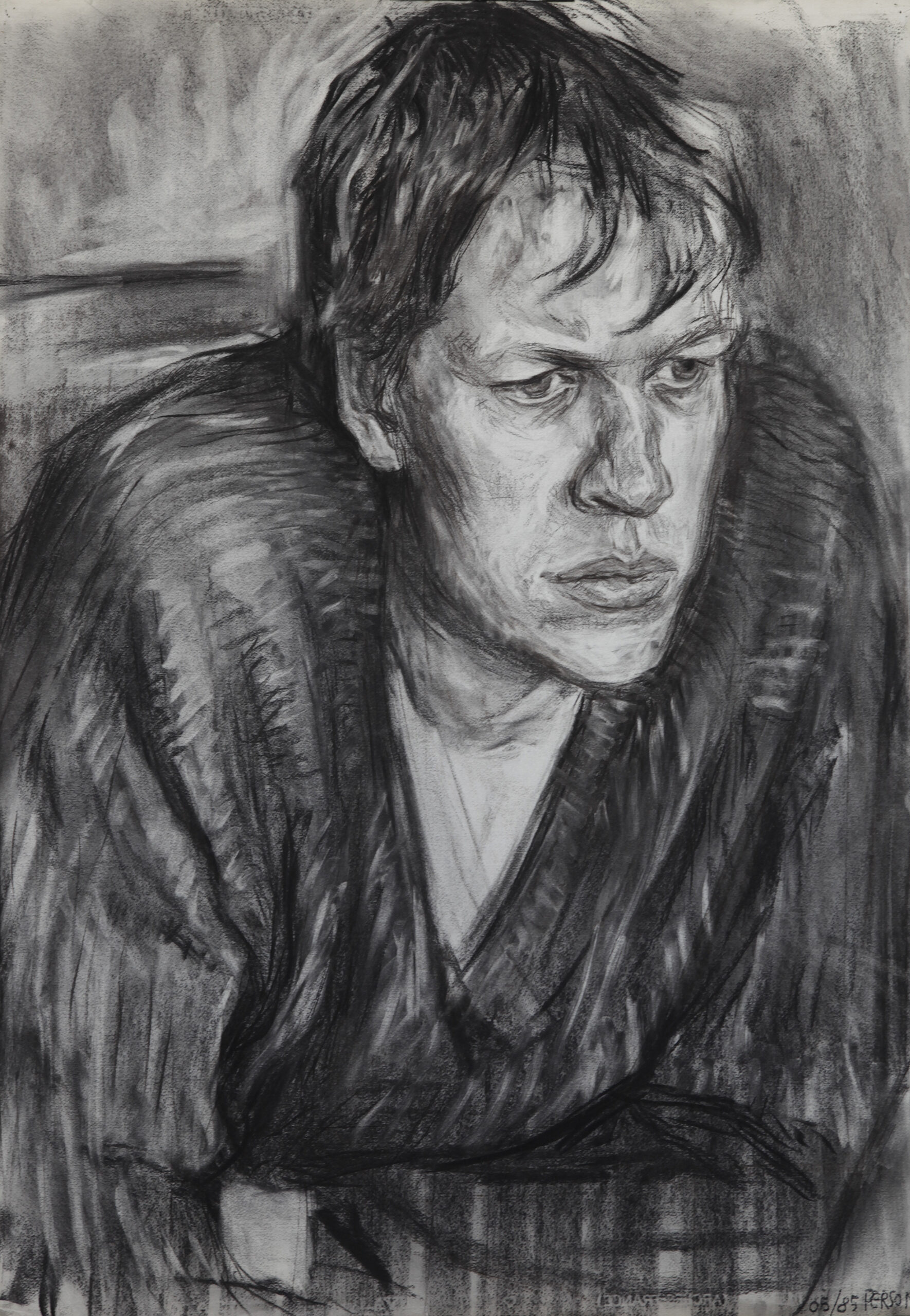 L’étudiant aux Beaux-Arts, Fusain sur papier, 1985, 108 x 75 cm