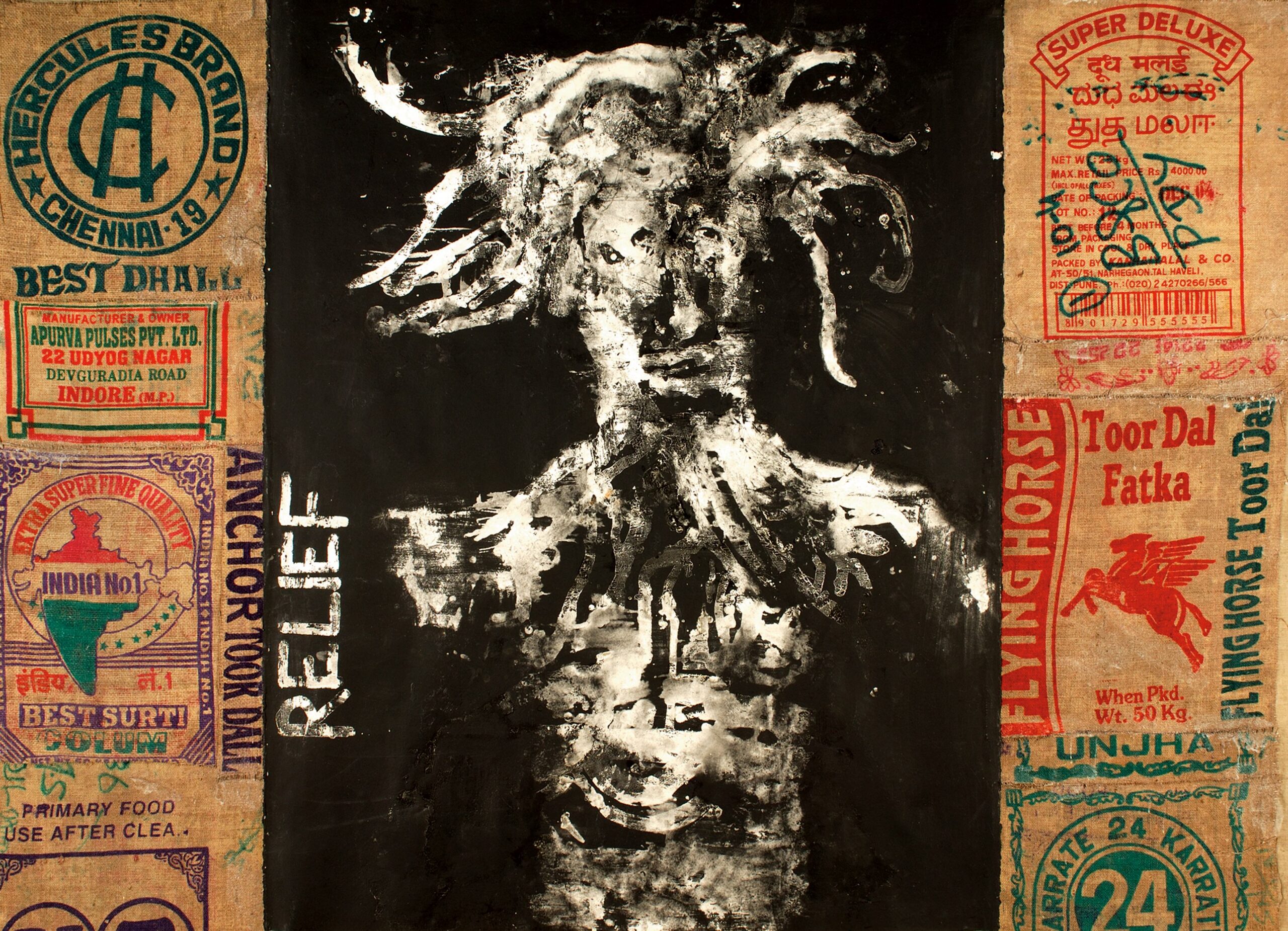 Relief 1, 2005, Gomme arabique marouflée sur toile, 231x170cm