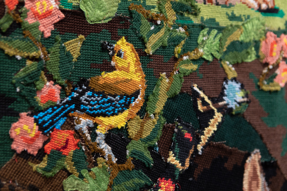 Nativité (détail), 2019, Canevas et tapisserie assemblés et cousus, 378 x 217 cm  | Image: Emilie Mathé Nicolas