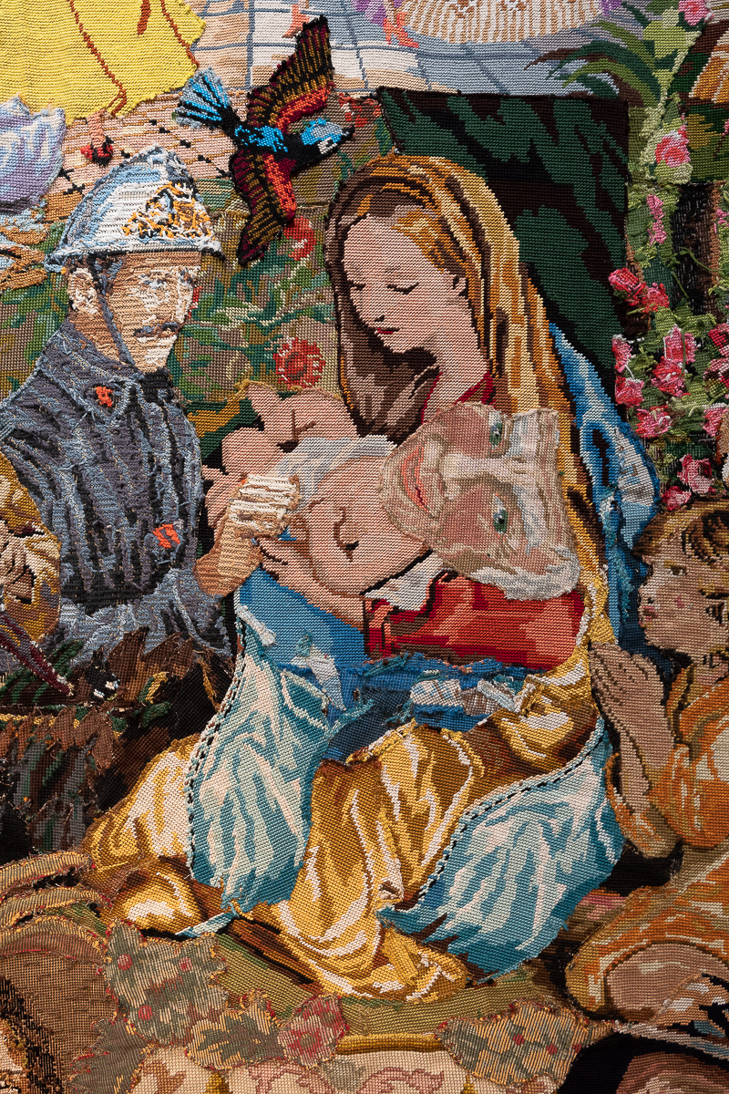 Nativité (détail), 2019, Canevas et tapisserie assemblés et cousus, 378 x 217 cm | Image: Emilie Mathé Nicolas