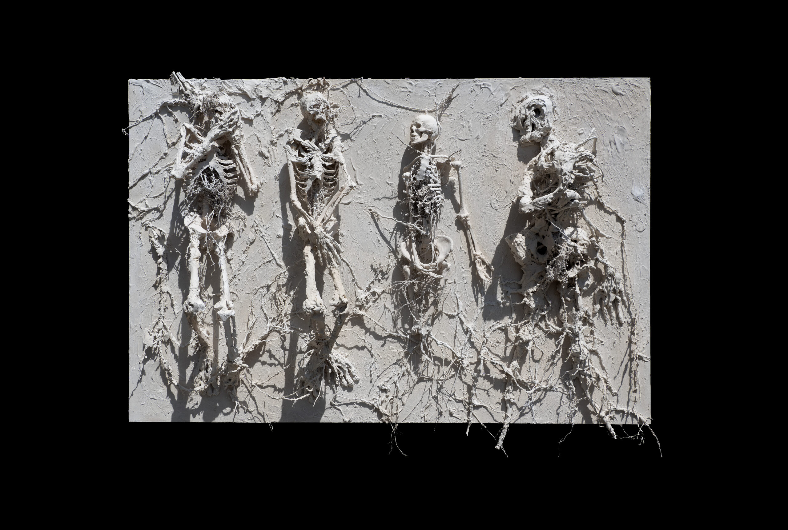 L'évolution (Oscar), 2020, Bas relief en os et résine sur toile émeri, 213 x 305 cm