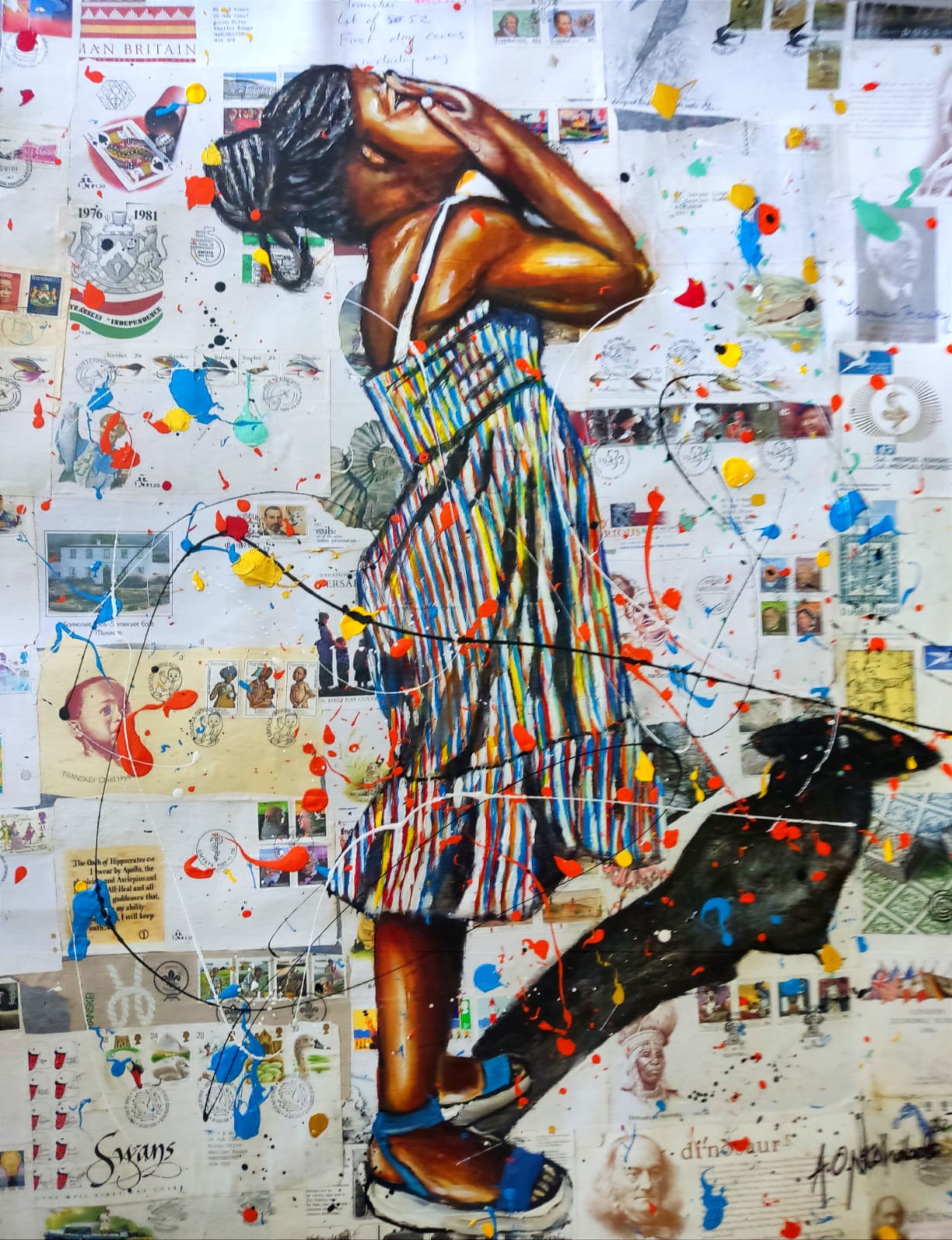 The greater purpose 5, 2022, Acrylique et laque sur documents vintage, 90 X 70 cm