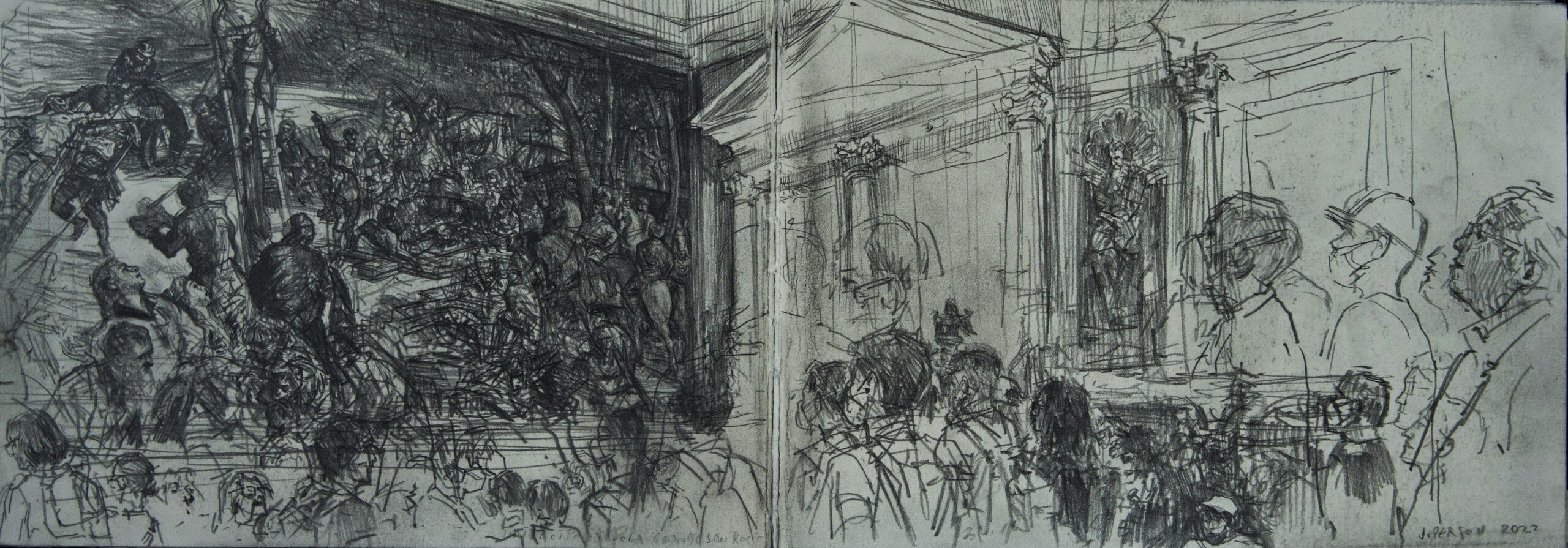 Carnet de notes - Scuola grande San Rocco, Tintorretto, 2022, Crayon sur papier, 59 x 21 cm