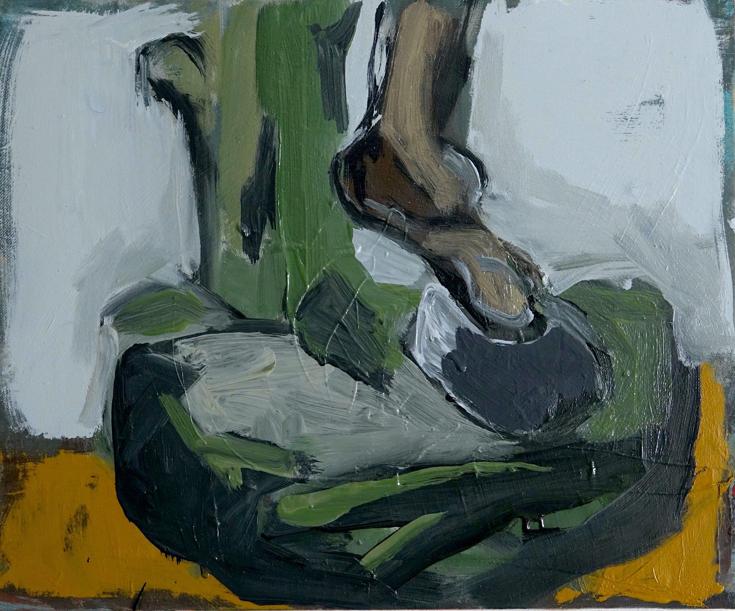 Jambe sur roche, 2023, Huile sur toile, 238 x 46 cm © Cedric Le Corf