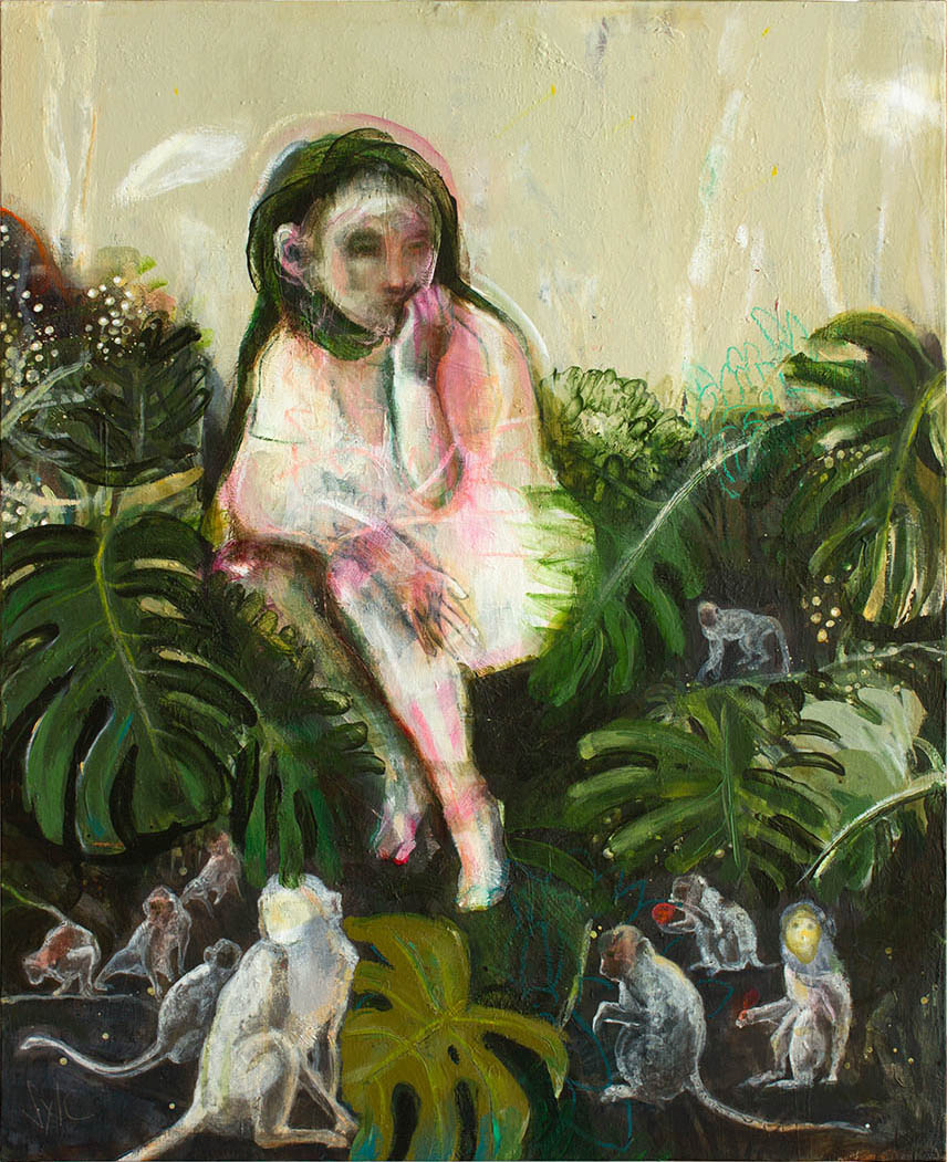 Deep into the wild (II), 2021, acrylique et pastel à l'huile sur toile, 100 x 81cm