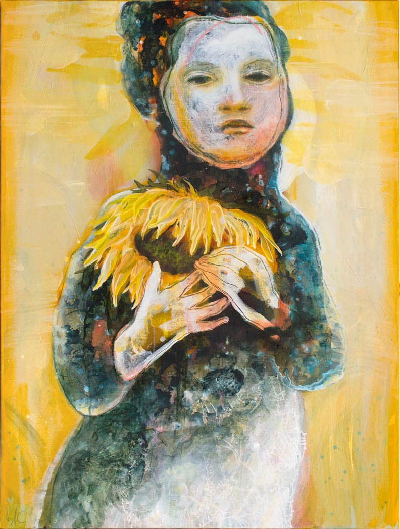 Solaire, 2022, acrylique et pastel à l'huile sur toile, 130 x 97 cm