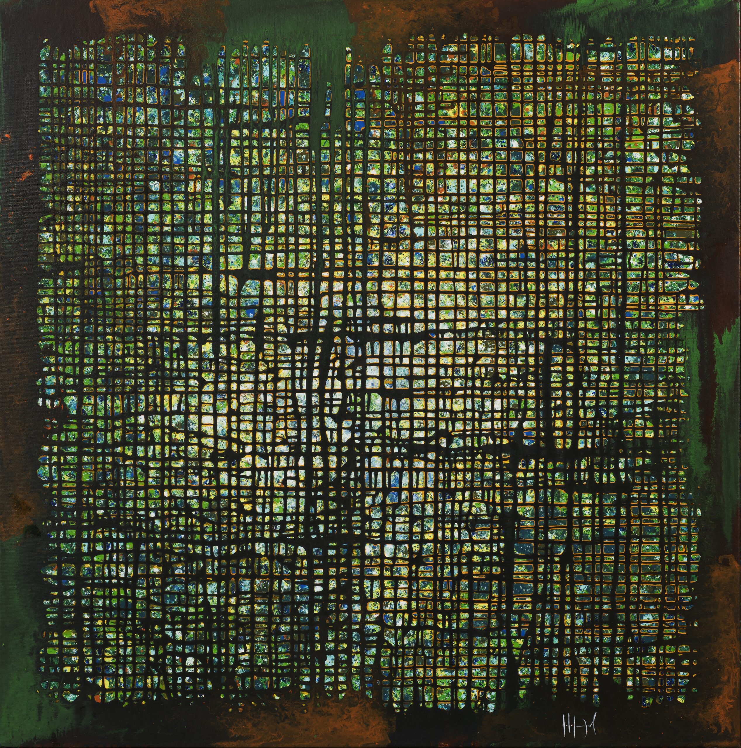 N°303 Série Between the lines, 2016, technique mixte sur châssis à clés, 100 x 100 cm | © Bruno Pantel