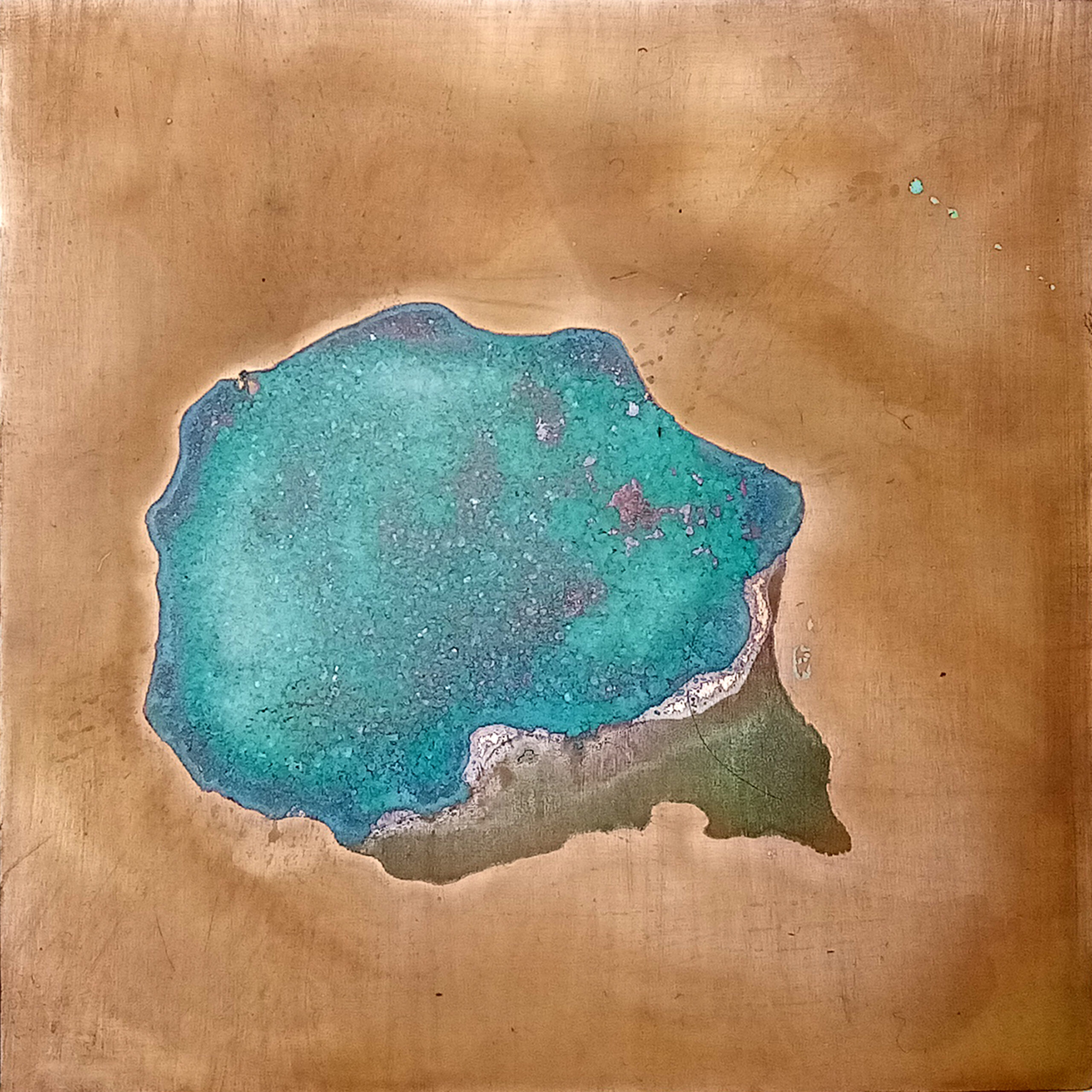 Sédiments #3, Peinture à l'encaustique sur cuivre oxydé, 13,5 x 13,5 cm | © Xavier Servas