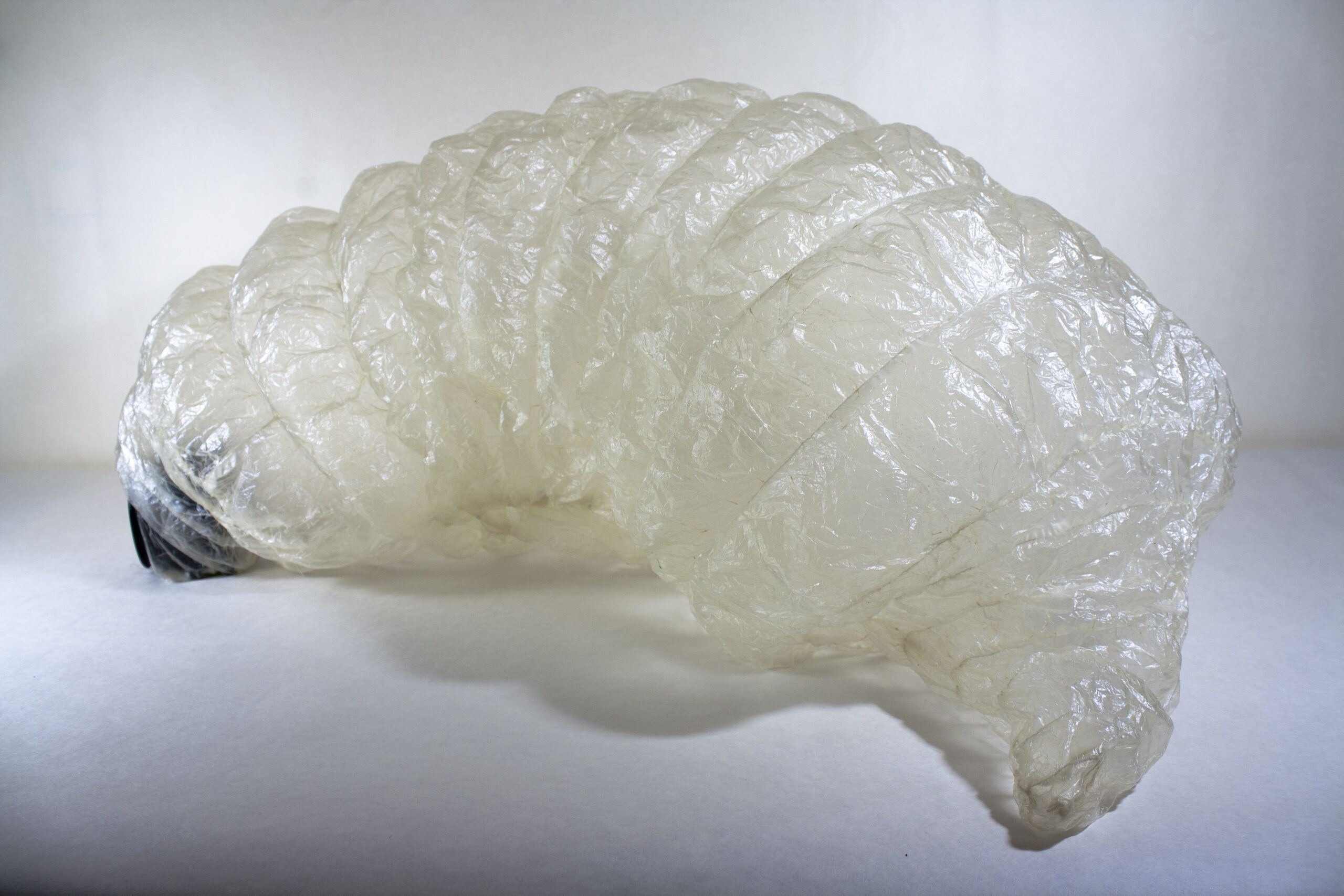 Pupes #3, Membrane protéiques (porc), fil polyester, PLA, ventilateur | © Xavier Servas