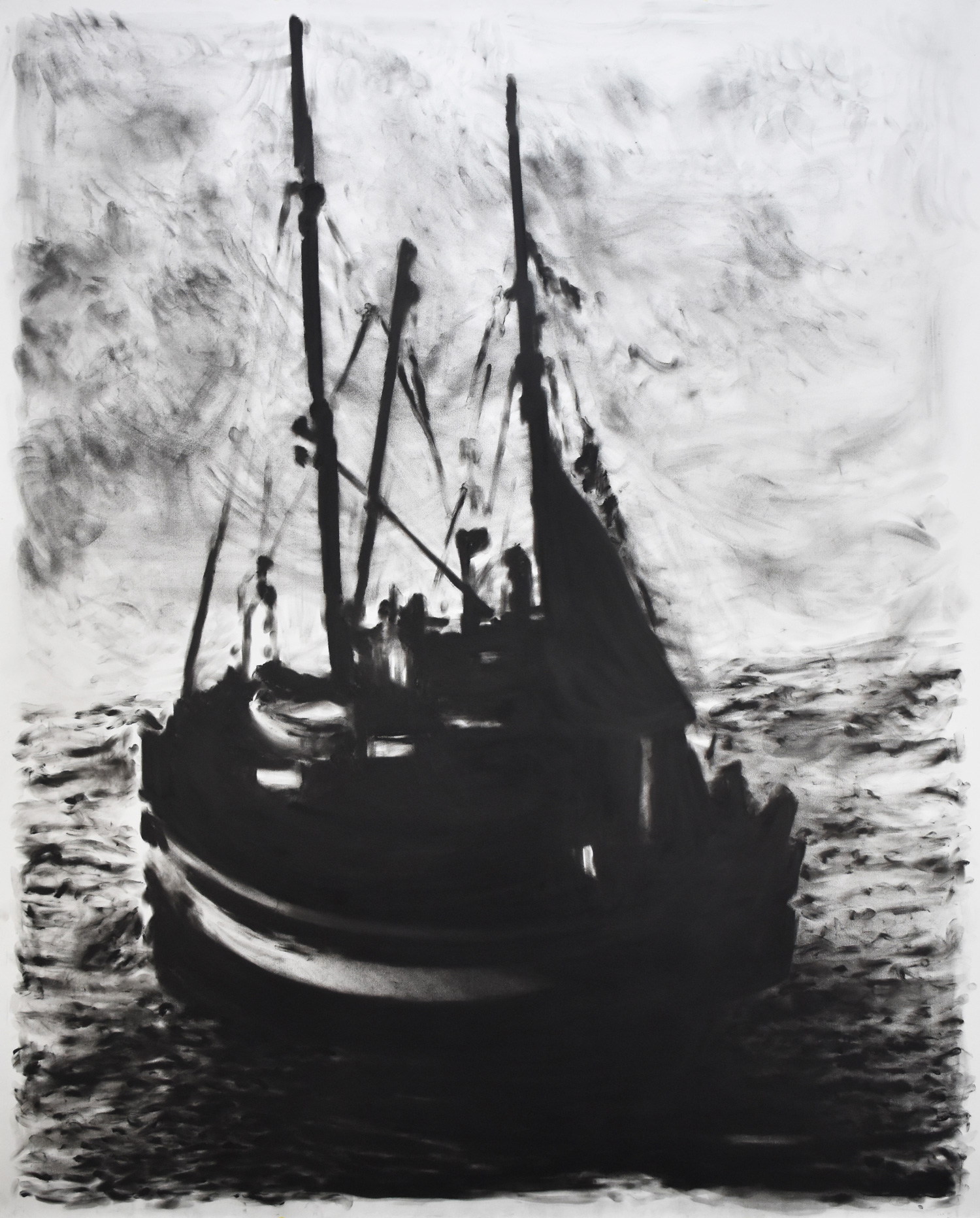 Your ship is coming in, 2025, Fusain sur papier, 185 x 150 cm | © Studio23 © Joren Van Acker