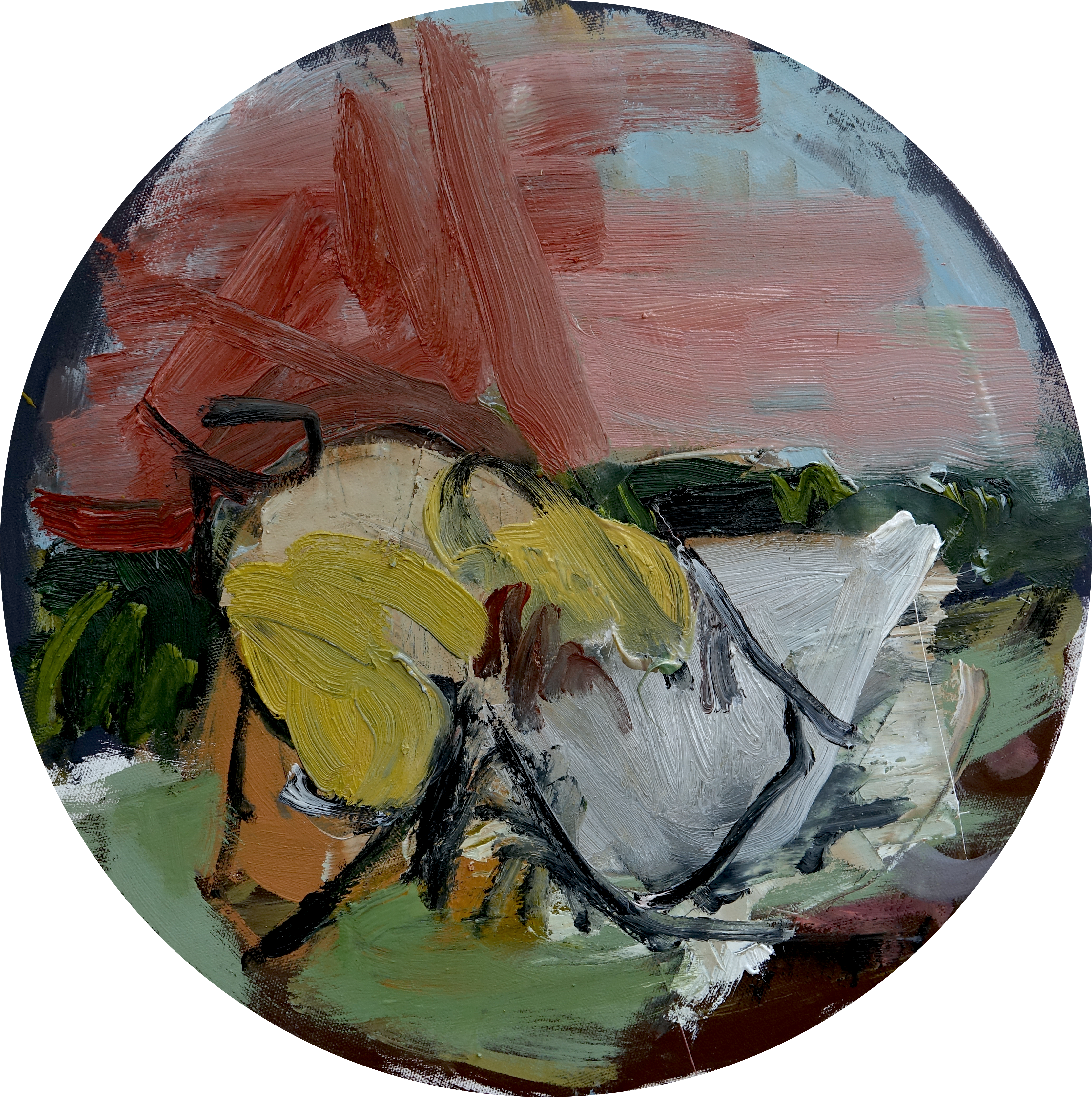 À l'aube, 2025, Acrylique sur toile, 40cm de diamètre