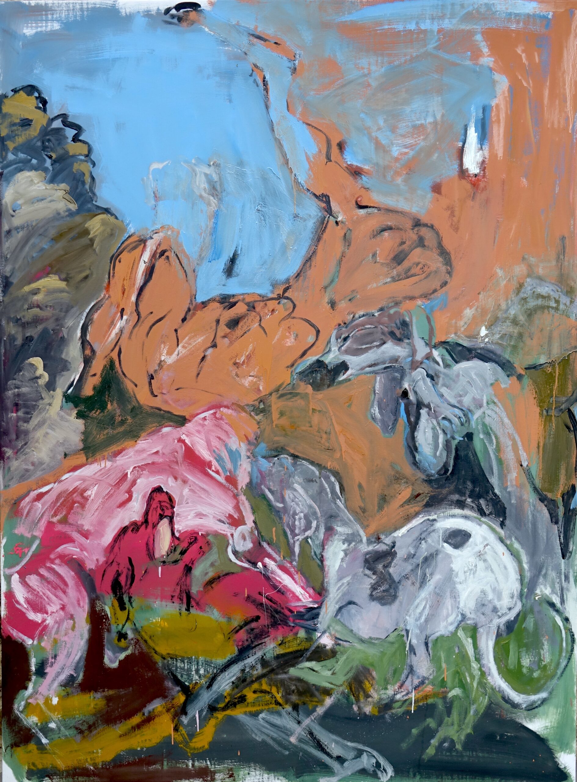 La chute, 2025, Huile sur toile, 195 x 150 cm