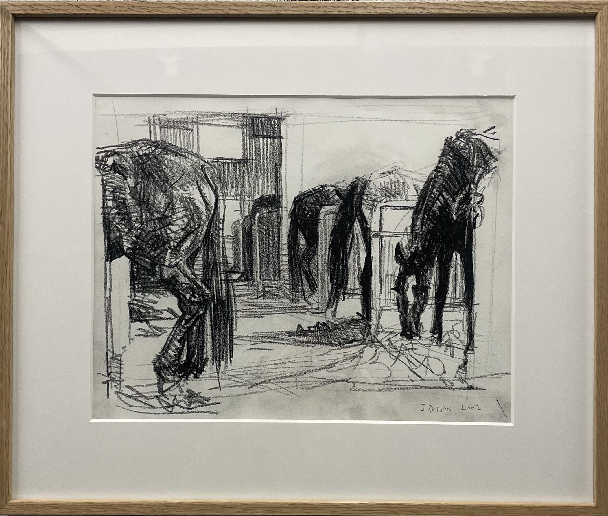 Écurie, 2002, Pierre noire sur papier, 23,5x30,5cm