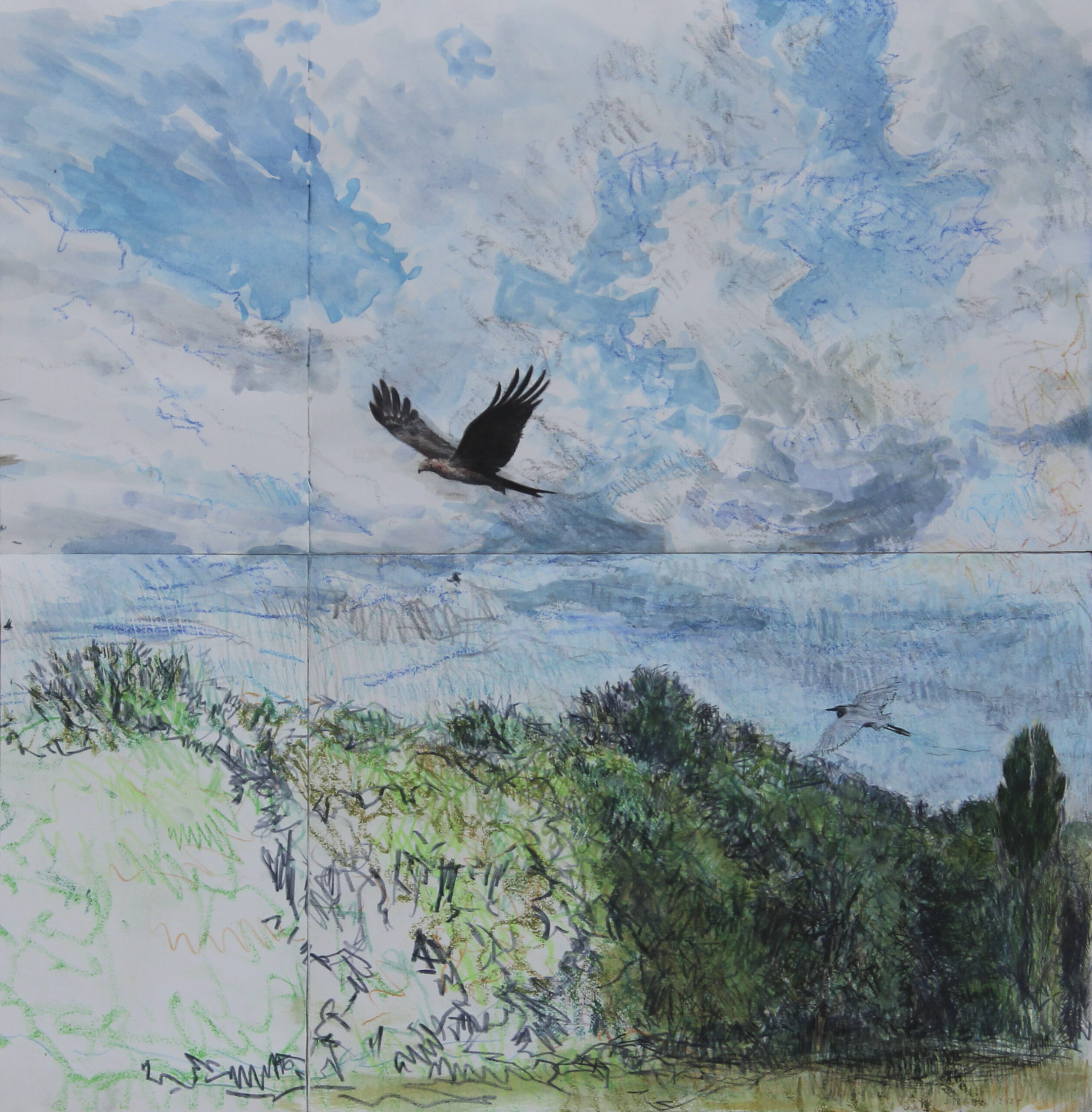 le paradis perdu-59x58cm-pierre noire gouache pastels et crayons de couleur sur papier-2025.jpg